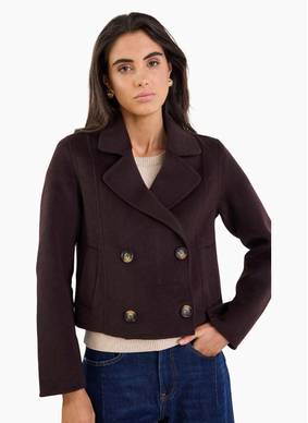 Ivy + Jack Reverie Chocolate Melton Double Breasted Peacoat
