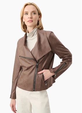 Joseph Ribkoff Foiled Knit Suede-Mink