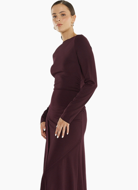 SASS JADE SEAMED JERSEY DRESS-BURGUNDY