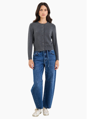 Stories Be Told Autograph Charcoal Soft Fine Gauge Crewneck Cardigan