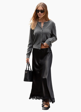 Stories Be Told Autograph Charcoal Soft Fine Gauge Crewneck Cardigan