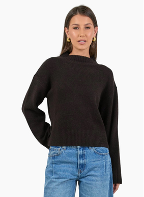 Stories Be Told Forage Chocolate Mock Neck LS Jumper