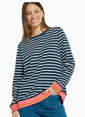 Betty Basics Tyra Sweat - Navy/White Stripe
