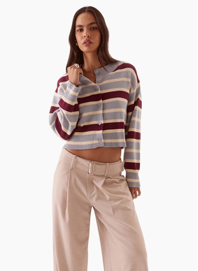 SOVERE Arlo Stripe Cardigan - Blue / Plum