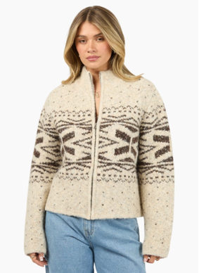 All About Eve ZOE KNIT ZIP THRU OATMEAL