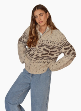 All About Eve ZOE KNIT ZIP THRU OATMEAL