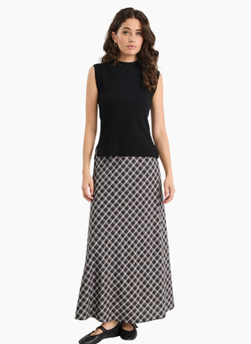 Among The Brave Soulmate Black White Check Bias Cut Skirt