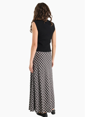 Among The Brave Soulmate Black White Check Bias Cut Skirt