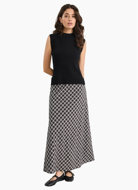 Among The Brave Soulmate Black White Check Bias Cut Skirt