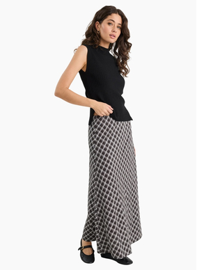Among The Brave Soulmate Black White Check Bias Cut Skirt