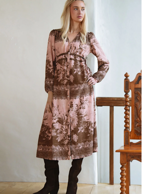 COOP RUCHE WITH IT Dress - Peony Lane Pink/Brown
