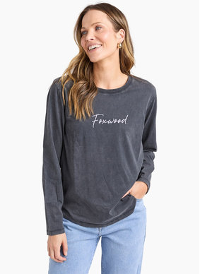 Foxwood SIGNATURE LONG SLEEVE TEE-WASHED BLACK