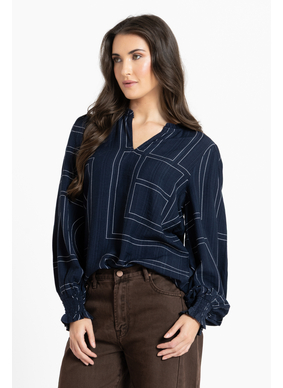 Leila + Luca Movement Blouse - Navy Geo
