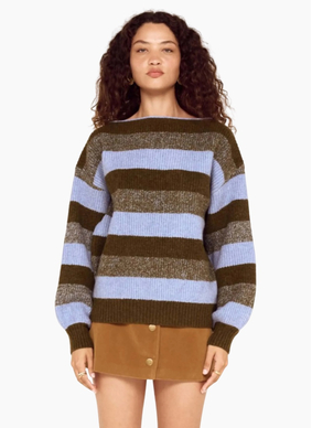 MinkPink Avia Boat Neck Knit - Blue/Stone Stripe