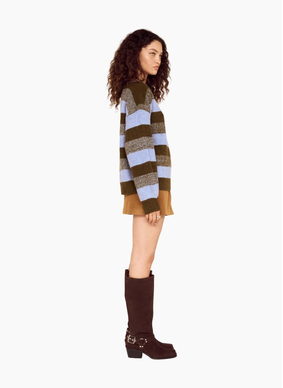 MinkPink Avia Boat Neck Knit - Blue/Stone Stripe