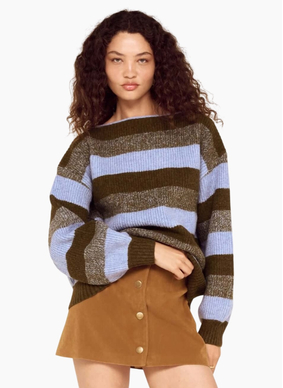 MinkPink Avia Boat Neck Knit - Blue/Stone Stripe