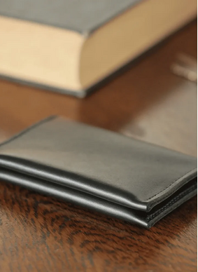 Parisian Leather Folded Card Wallet - Black