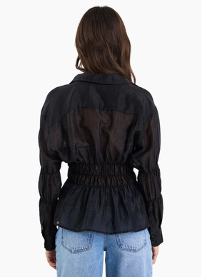 Stories Be Told Composite Black Sheer Shirred Shirt