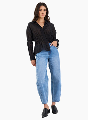 Stories Be Told Composite Black Sheer Shirred Shirt