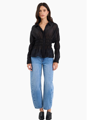 Stories Be Told Composite Black Sheer Shirred Shirt