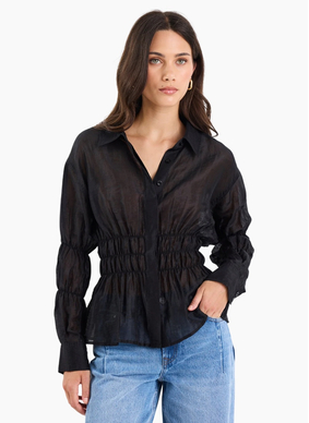 Stories Be Told Composite Black Sheer Shirred Shirt