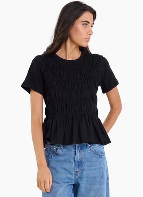 Stories Be Told Neat black Slub Shirred SS Tee