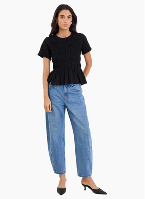 Stories Be Told Neat black Slub Shirred SS Tee