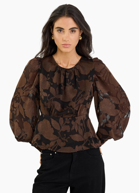 Georgia Zoe Beckon Jacquard Bubble Sleeve Top - Moonlit Garden