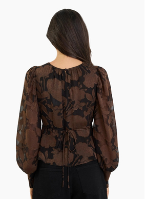 Georgia Zoe Beckon Jacquard Bubble Sleeve Top - Moonlit Garden
