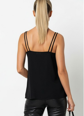 Halo & Hazard Brooke Rhinestone Double Strap Cami - Black
