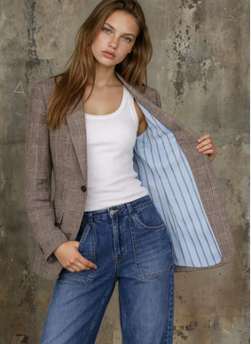 MOSS ABBEY BLAZER - Brown Plaid