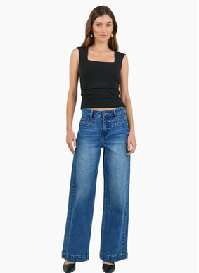 Stories Be Told Ironic Washed Blue Wide Leg Panelled Jeans