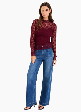 Among The Brave Giving Lace Long Sleeve Top - Burgundy