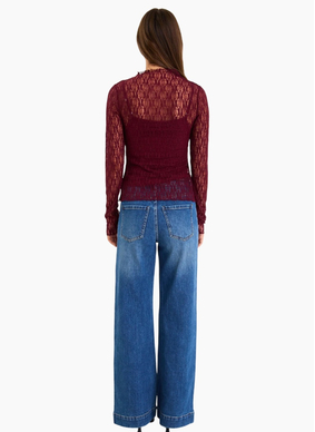 Among The Brave Giving Lace Long Sleeve Top - Burgundy