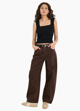 Among The Brave Varsity Chocolate Forward Seam Barrel Jeans