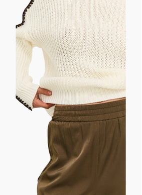 Staple the Label Finn High Neck Jumper - Cream / Choc