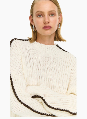 Staple the Label Finn High Neck Jumper - Cream / Choc