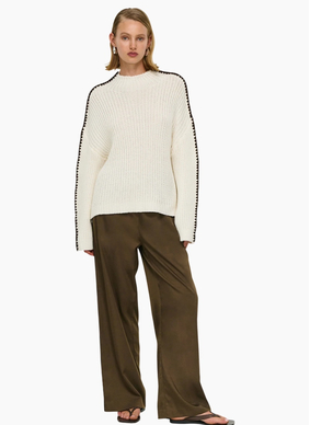 Staple the Label Finn High Neck Jumper - Cream / Choc
