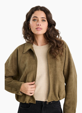 Stories Be Told Troupe Khaki Faux Bubble Hem Bomber