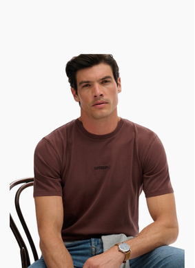 Superdry Micro Logo T Shirt Deep Mahogony Brown