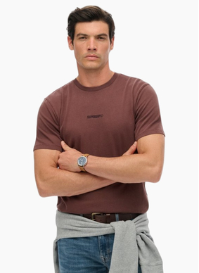 Superdry Micro Logo T Shirt Deep Mahogony Brown