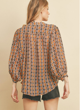 Geometric Print Batwing Blouse