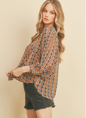 Geometric Print Batwing Blouse