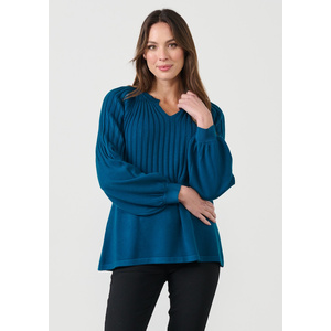 Puff Sleeve Ribbed Sweater - Teal