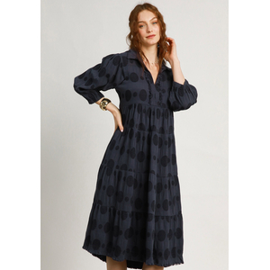 Solid Dotted Midi Dress - Navy