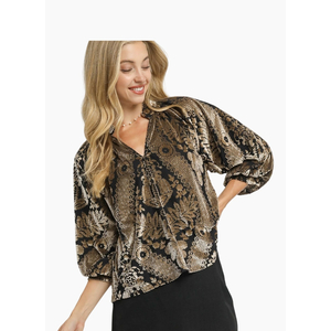 Michelle Velvet Print Top - Black
