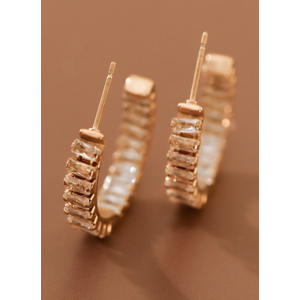 Plated Stainless Steel Rhinestone Hoop Earrings