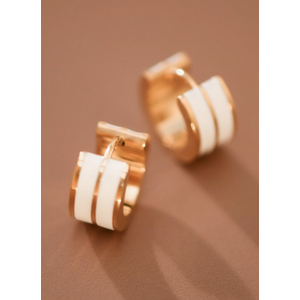 White Enamel Stainless Steel Hoop Earrings