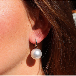 Steel Me Silver Round Pearl Earrings
