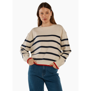 Betty Basics Leonie Knit Sweater - Navy/Off White Stripe